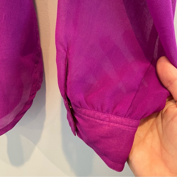 PATTERSON J. KINCAID Fuschia Semi Sheer Blouse Medium - Picture 4 of 7